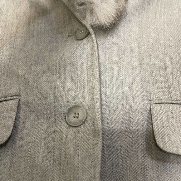 NWOT THEORY gray wool blazer jacket with removable Real blue fox fur trim US 0 - Picture 4 of 9